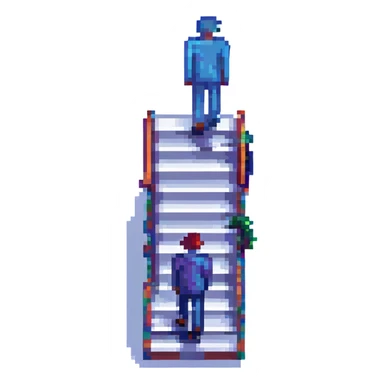 creative pixel art illustration combining a staircase and a human figure, merging their forms in a whimsical way sticker