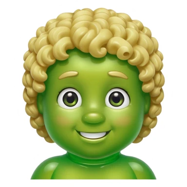 green gummy bear with eyes and blond curly hair only head sticker