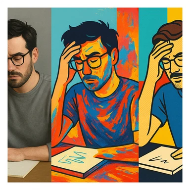 designer touching forehead, various styles sticker