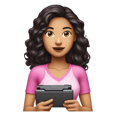 dark haired lightskin girl playing pink nintendo ds sticker