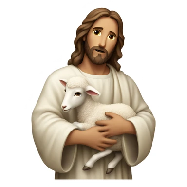 Jesus holding a lamb gently in his arms with a serene expression sticker