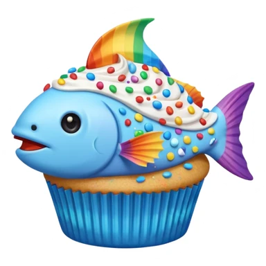 the flat side view of a fictional cup cake fish (NOT a fish on a cupcake) sticker