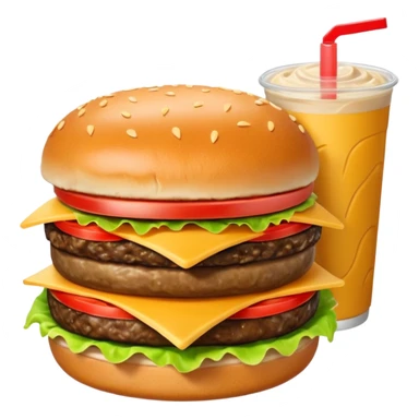 Crea una escena que contenga el mega combo: una hamburguesa, un frappé y papas fritas sticker