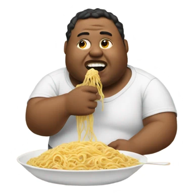 fat man eating noodles  sticker