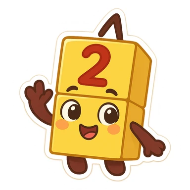 Numberblock 2, animated block character, two cubes, number 2, happy face, vibrant and educational style, cartoon style sticker