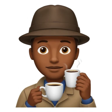 black man drinking coffee with hat sticker