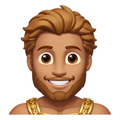 Cinematic Realistic Hercules Portrait, head tilted playfully and inquisitively, showcasing his formidable build softened by a warm, inviting smile. His eyes sparkle with a sense of mirth and determination, while his detailed attire and natural highlights capture the essence of a mighty hero with a friendly spirit. sticker