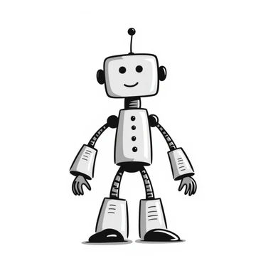 toy robot, hand-drawn doodle style, black lines, whimsical sticker