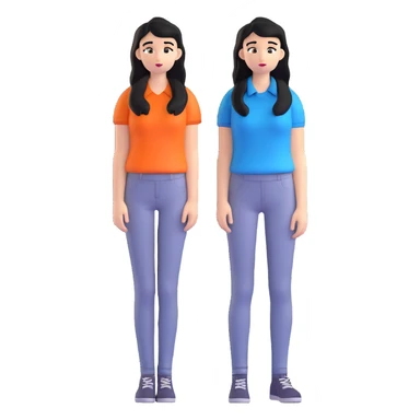 teenager girl with black long hair and blue shirt sticker