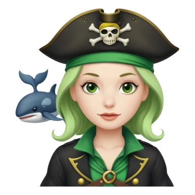 female whale pirate, in green pirate outfit  sticker