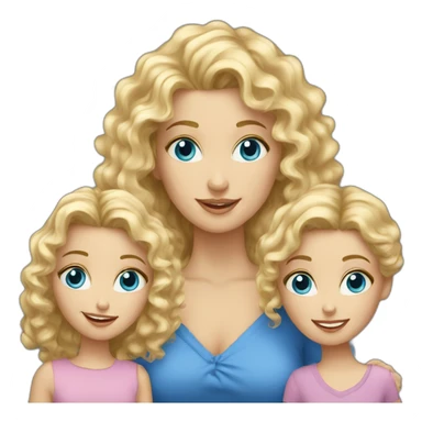 caucasian curly blonde blue eyed woman with her two daughters sticker