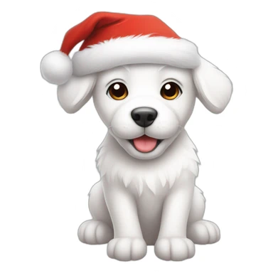 furry white happy puppy with christmas hat sticker