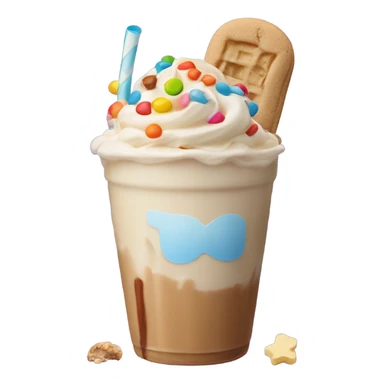 a peanut butter and banana flavored milkshake topped with reese’s pieces, a toffee covered marshmallow, a boxing glove made of white chocolate, and a peanut butter cookie sticker