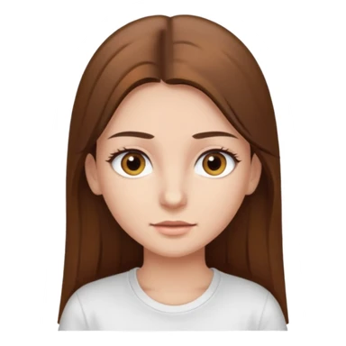 Chica de pelo liso ,largo y marrón con ojos color marrón claro y una camiseta blanca y la piel blanca con pestañas sticker