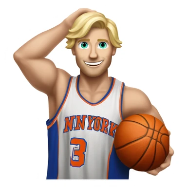 Blond guy of medium build dunking a basketball with New York Knicks colours and a number 3 jersey, surname bell make sure he’s scoring a shot sticker