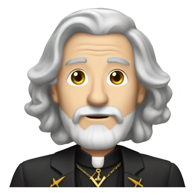 60 year old Caucasian male with grey hair and a grey goatee beard wearing a black dinner suit with a Masonic emblem. sticker
