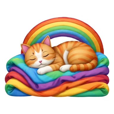Sleeping cat with rainbow blanket sticker