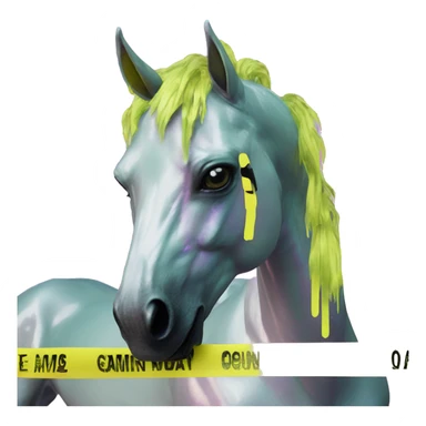 .Zombie_ Vaporwave black holographic oilslick zombie unicorn yellow caution tape graffiti Pegasus  sticker