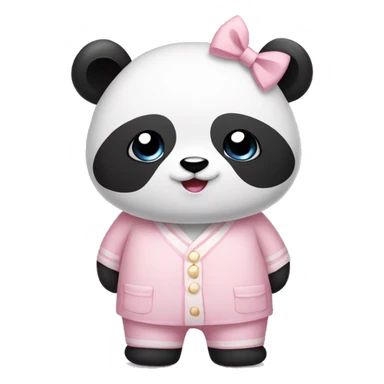 panda wearing light pink pajamas and a bow sticker