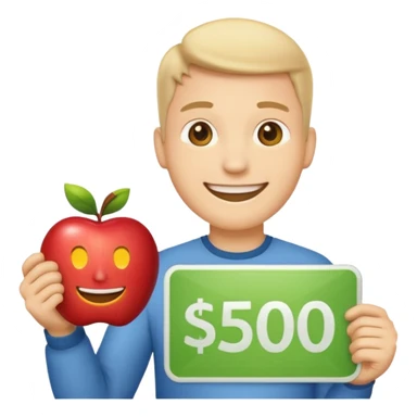 apple style emoji of a guy happily holding a sign showing $5,000 a month sticker