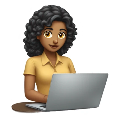 Indian woman working on laptop with long black curly hair sticker
