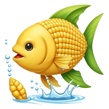 A corn kernel catching a fish sticker