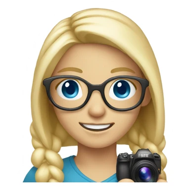 blonde girl with glasses smiling blue eyes taking pictures with a camera  sticker