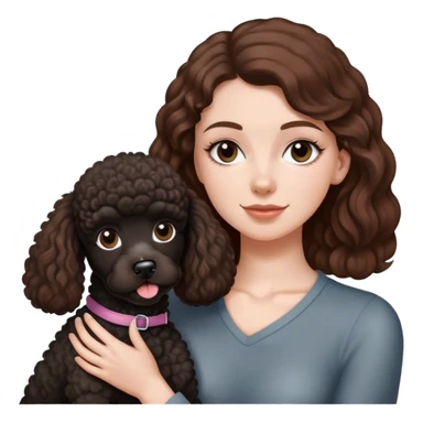 a white girl with brown hair and a black french poodle dog sticker
