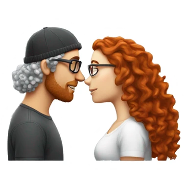 Red haired white couple kissing. Woman long hair with beanie. Man curly hair with glasses. sticker