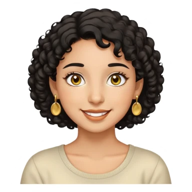 Girl showing happiness, medium skin tone, short curly black hair, gold earrings, hazel eyes sticker