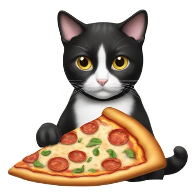 Tuxedo cat eating pizza sticker