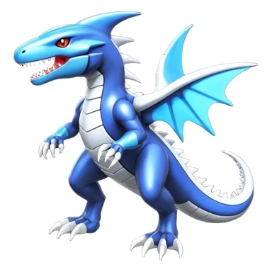 Shiny futuristic Cyber-Garchomp-Kyurem-Salandit-Latios-Lugia-Fakémon-hybrid-creature (full body)  sticker