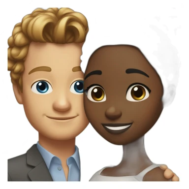 Simon Baker with blue eyes hug a black girl brown eyes and sblack hair in a bun sticker