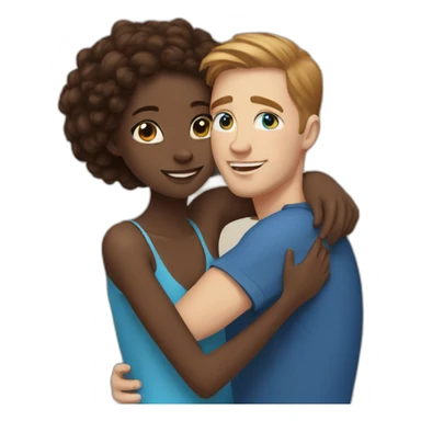 black girl and white guy with brown hair and blue eyes  hugging sticker