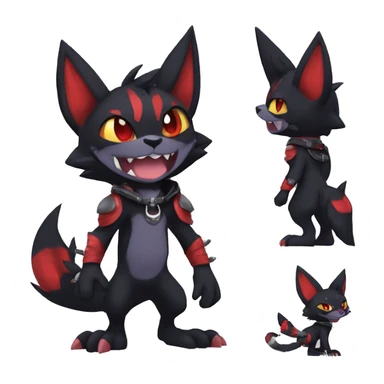 Black Anthro Cool Punk Noibat-Litten-Fakemon-fursona with fangs and red markings Full Body sticker