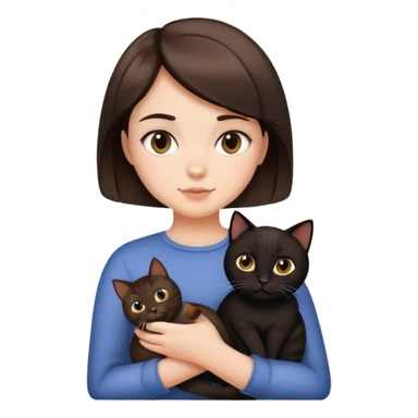 a brunette girl with short hair holding a black and brown cat sticker
