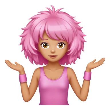 a girl wearing a pink fluffy wig with tanned skin dancing to starships sticker