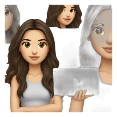 brunette Kendall Jenner with long hair holding iPad sticker