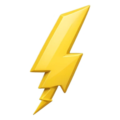 A cute 3D render icon of a lightning bolt shape. Rounded edges, plump and glossy yellow plastic material. Soft studio lighting, cheerful style. Isolated on a clean light blue gradient background. High quality, minimalist design. sticker