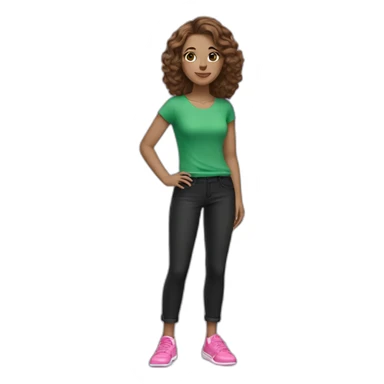 Woman Brown hair white skin color pink pull black pants pink shoes green eyecolor sticker