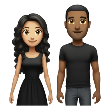 A brunette girl with long hair in a black dress stands next to a tall guy with a short-haired black mulatto sticker