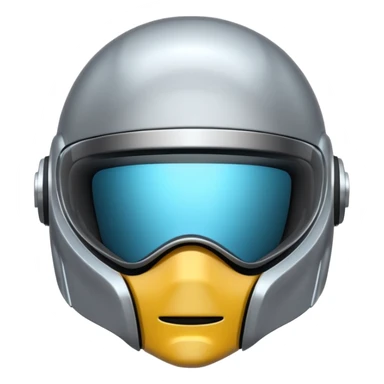 A futuristic helmet emoji made of silver chrome, smooth aerodynamic shape, minimal visor detail, reflective metallic surface, sci-fi aesthetic, iOS emoji style, centered on clean white background sticker