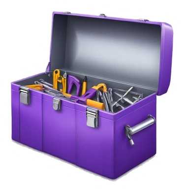 Realistic metallic purple tool box with top open and purple tools inside of it isolated.  sticker