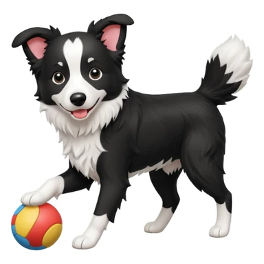 border collie playing with a toy sticker