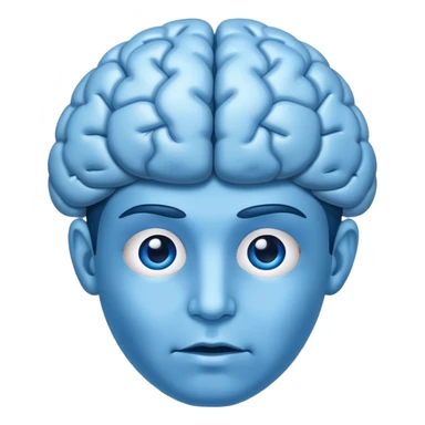 All blue adult person face emoji with a brain for hair sticker