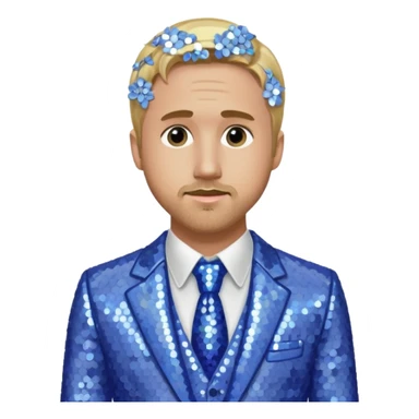 Ryan Gosling with blonde hair, periwinkle sequin suit sticker