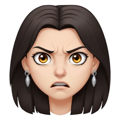angry girl, dark brown shoulder-length hair, grey eyes, nose and ear piercings sticker