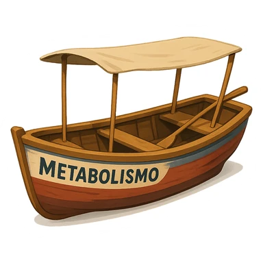 stylized boat on isolated white background with the word 'Metabolismo' clearly visible on the hull, semi-realistic style, clean details, 4K resolution sticker