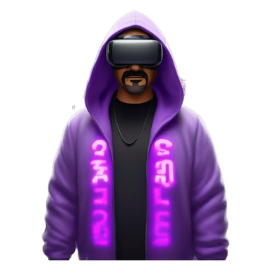 Big Lebowski wearing a black hoodie with "OMG" letters on it and VR headset oculus quest 2 in a cyberpunk VR environment with violet neon lighting. sticker