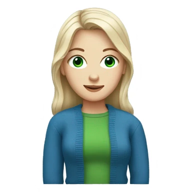 Pretty white girl with blue sweater with green eyes sticker